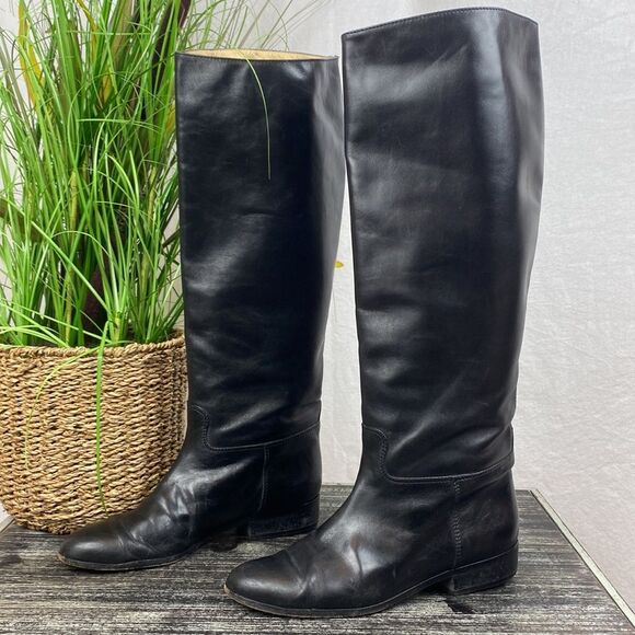 Brooks Brothers Black Leather Knee High Low Heel Riding Boots 6.5 - Picture 1 of 8